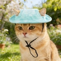 Light blue dog baseball cap with ear holes and adjustable strap on an orange cat - S / Green (TB04502)