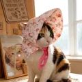 Pink dog baseball cap with red rose floral pattern and adjustable chin strap - S / Pink (B35204)