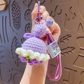 Handmade crochet Lily of the Valley keychain with purple bell and metal hook accessory - Purple Rose (Dress Style)