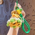 Handmade crochet sunflower keychain with green bell and mountaineering buckle - Sunflower (Dress Style)