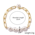 Baroque irregular pearl gold chain bracelet with toggle clasp and size measurement details - S2003-16 Four Irregular Pearls