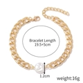 Gold chunky chain bracelet with large white pearl charm and adjustable sizing details - S2003-21 Single Flat Pearl