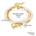 Three-layer Baroque pearl bracelet with golden heart and key charms for women - S2304-2 Heart Pendant Triple Layer