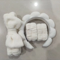 Ivory cloud sponge headband and wristbands set for face washing and makeup - Cream White Headband Hair Tie And Wristbands Set