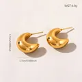 Golden titanium steel C-shaped teardrop earrings, 1.7cm diameter, 4.9g lightweight pair - Gold Thick C-Shape Hoop Earrings (BJGE1705)