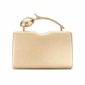 Elegant gold PU evening clutch bag featuring a unique 3D metal rose handle and crossbody strap - Gold