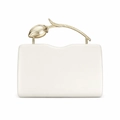 Elegant off-white PU leather clutch with artistic gold floral metal handle for evening wear - Milky White