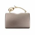 Detail of rose-shaped gold metal handle and champagne PU leather evening clutch bag - Antique Bronze
