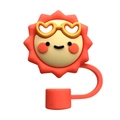 Reusable silicone straw topper featuring a cartoon sun with yellow heart sunglasses - Sunglasses Sun Style (5)