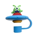 Close-up of green alien and blue UFO silicone straw cover with 10mm dust plug - Alien UFO Style (1)