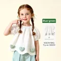 Girls sweet white short sleeve shirt with teal plaid hearts and matching teal wide-leg pants - Blue Shirt (Pre-sale)
