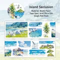 Island Escape themed washi tape with tropical watercolor palm trees and sea waves - Island Seclusion