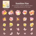 Pegatinas PET de flores y mariposas para scrapbooking, 25 calcomanías de acuarela a mano - 25 Piezas por Paquete / Rayo de Sol