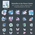 Pegatinas de PET de mariposas y flores en acuarela azul y púrpura para manualidades DIY - 25 Piezas por Paquete / Mariposa en Flores