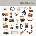 Set di 50 adesivi a tema musica retrò con motivi di pianoforte vintage e dischi vinile - Tempo di Musica