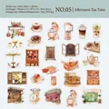 Pack de 50 pegatinas de café vintage en washi y PET con ilustraciones de repostería - Hora del Té de la Tarde / 50 Piezas/Paquete