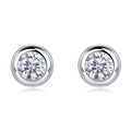 S925 silver bezel set solitaire moissanite stud earrings in a classic bubble design - 925 Silver / Round Bezel Stud Earrings (5mm-VS-EF)