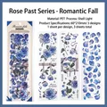 Adesivi rose blu in PET con finitura perlata per decorazione di diari e fai-da-te - Caduta Romantica