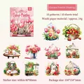 Pink watercolor flower sticker set for DIY scrapbooking with 10 floral illustrations - Flower House Pink Painting