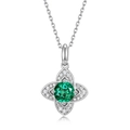 S925 silver necklace with four-petal emerald flower pendant and white zircon accents - Pendant Only (No Chain) / 925 Silver