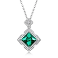 Halskette aus S925 Sterlingsilber mit grünem Edelstein im Smaragdschliff und Halo - Anhänger Ohne Kette / 925er Silber