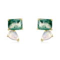 Asymmetric S925 silver earrings with green moss agate and opal drop gemstones - 925 Silver / Green Moss
