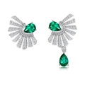 Vintage S925 sterling silver drop earrings with lab-grown emeralds and zircon stones - 925 Silver / Lab-Grown Emerald