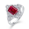 Luxe S925 sterling zilveren ring met grote robijn en schitterende zirkonia's - HK11# / In het laboratorium gekweekte robijn (6*8MM)
