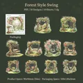 Set di 10 adesivi PET tema altalena forestale per journaling con alberi e motivi floreali - Altalena Stile Mori