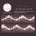 Ruban PET Pink Starlight effet nacre avec motifs de chaînes étoilées dorées pour scrapbooking - Lueur d'Étoile Rose