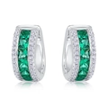 Boucles d'oreilles créoles en argent S925 avec émeraude et zircones étincelants - Argent 925 / Boucles d'Oreilles Émeraude de Culture [Taille Princesse 2.5MM]