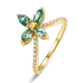 Elegante S925 zilveren klavertje vier ring met mosagaat en goud vergulde zirkonia band - HK11# / Mosagaat - 10K Verguld