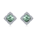 Boucles d'oreilles clous en agate mousse carrée argent S925 avec halo de zircone - Argent 925 / Agate Mousse (ER025121)