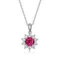 Elegante collana in argento sterling S925 con pendente a girasole e rubino rosso - Rubino di Laboratorio Con Catena (PD025185) / Argento 925