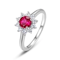 Luxe S925 zilveren zonnebloem ring met rode robijn en witte zirkonia edelstenen - HK11# / In het Lab Gekweekte Robijn (RG025184)