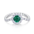 Elegante S925 zilveren ring met grote ronde smaragd en een schakelketting band - HK11# / Groen/Zilver (Lab-Grown Smaragd)
