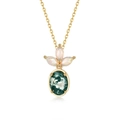Elegante S925 Silberkette mit Moosachat Anhänger und Klee-Opal Akzenten - Anhänger Ohne Kette (Moosachat-10K Vergoldet) / 925er Silber