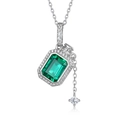S925 silver emerald magic bottle necklace with rectangle cut green gem and pavé diamonds - Lab-Created Emerald (Pendant Only)