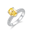 Bague luxueuse en argent S925 avec diamant carbone jaune ovale 4ct et pierres latérales - Jaune