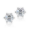 Pendientes de moissanita de plata de ley 925 con seis garras y brillo de corte redondo - Plata 925 / Oro Blanco Plata Gruesa