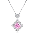 Elegante collana in argento con ciondolo in diamante rosa quadrato 12ct e gemme bianche - Solo ciondolo / Rosa
