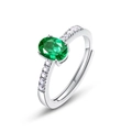 Eleganter S925 Silberring mit ovalem Smaragd-Edelstein und Mikro-Pave-Diamanten - Einstellbar Offen / Laborgezüchteter Smaragd