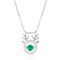 Collar de plata S925 con colgante de esmeralda móvil y diseño de asta de ciervo elegante - Plata 925 / Oro Blanco