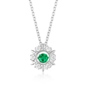 Elegante collana in argento S925 con smeraldo danzante e ciondolo a fiocco di neve - Argento 925 / Oro Bianco