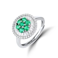 Adjustable S925 silver ring featuring emerald-green cluster stones and white cubic zirconia - Adjustable Open / White Gold