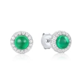 Boucles d'oreilles rondes en argent S925 avec émeraude de laboratoire et halo brillant - Argent 925 / Or Blanc