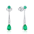 Pendientes largos de plata S925 con esmeraldas y colgantes en forma de pera - Plata 925 / Oro Blanco