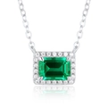 Klassieke halo-hanger halsketting met smaragdgeslepen groene steen in S925 zilver - 925 zilver / In Laboratorium Gekweekte Smaragd (Vierkante Vorm Stijl)