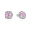 Lussuosi orecchini a lobo in argento S925 con pietra quadrata rosa e alone di diamanti - Argento 925 / Diamante ad Alto Carbono Rosa