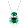 Luxury emerald pendant necklace with square and oval stones in silver-tone setting - 925 Silver / Lab-Grown Emerald